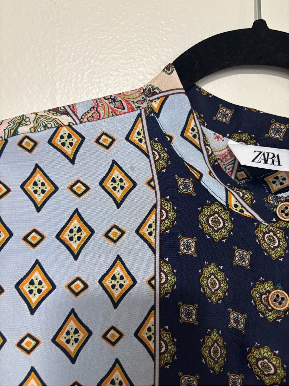 Zara Patchwork Paisley Button-Up Blouse - Picture 7 of 7